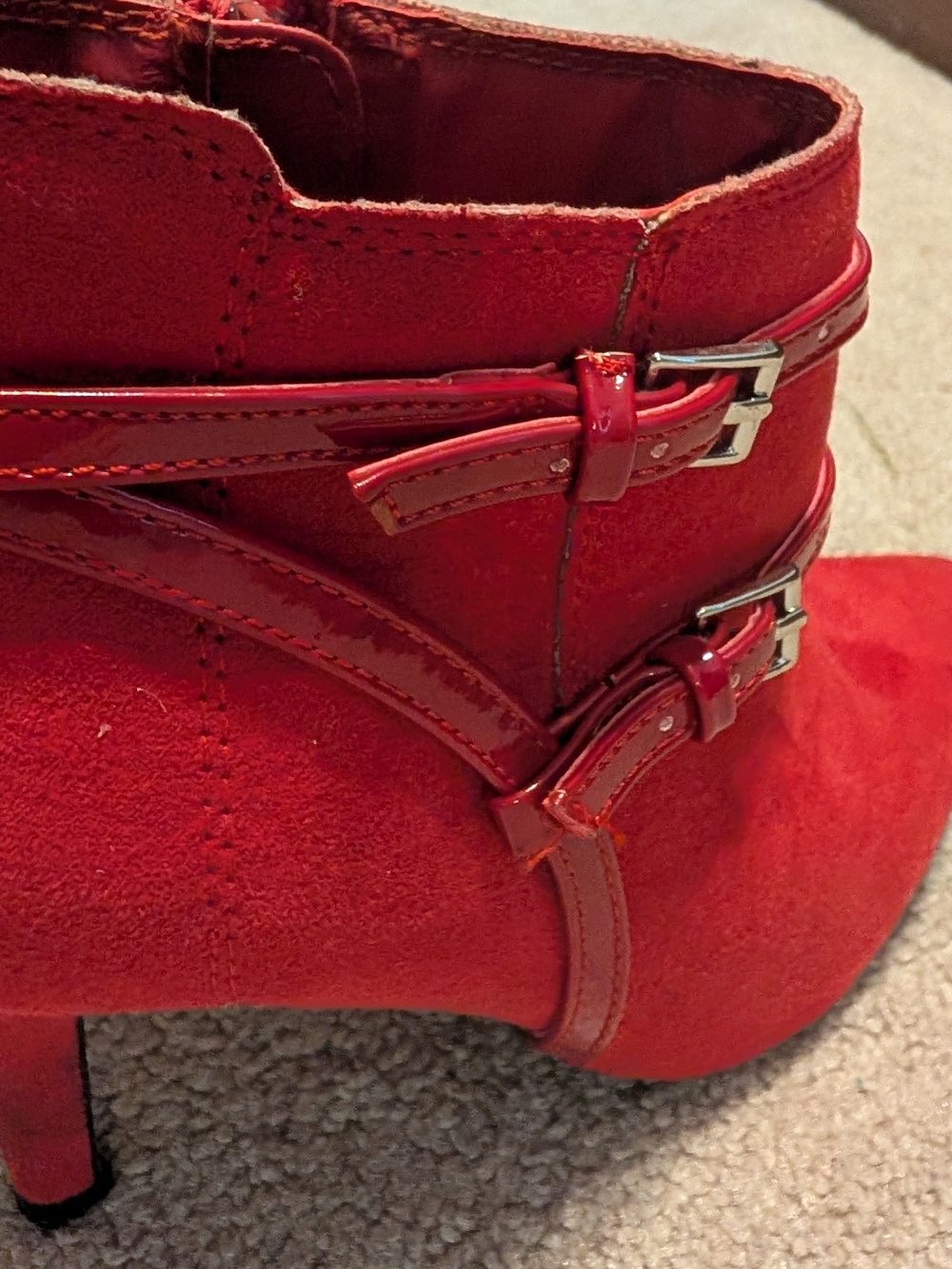 ...Me Too Women's Red Suede Buckle Ankle Booties